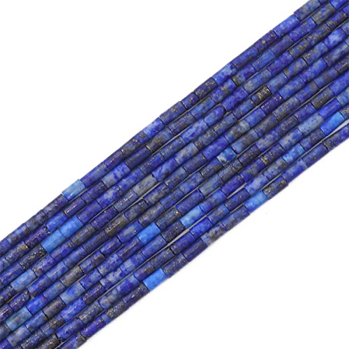 BEADIA Natürliche Lapislazuli-Röhrenperlen, zylindrisch, 2 x 4 mm, 38 cm/Strang, Steinperlen für Schmuckherstellung von Beadia