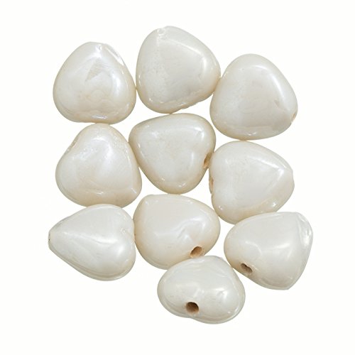 Glänzend Elfenbein Perle Glanz Glas Herz Perlen 13 mm PK10 von BeadsJar