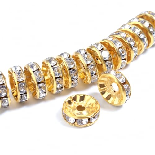 Beadtales Strass-Abstandshalter für Stifte, 10 mm, goldene Rondelle, Kristallperlen für Schmuck, Halsketten, Armbänder, 200 Stück von Beadtales