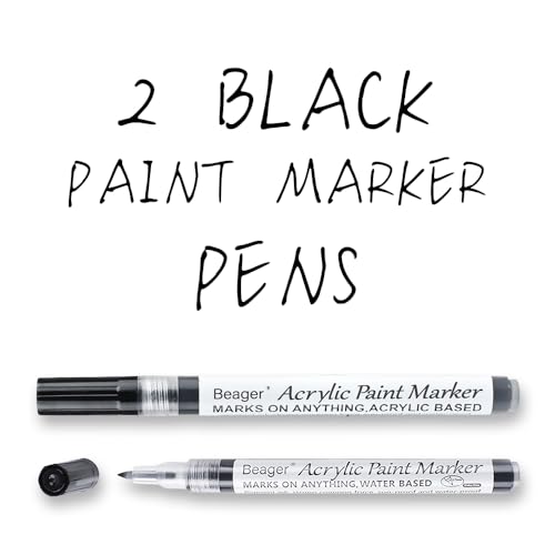 Beager 2Pcs Schwarz Acrylstifte für Steine, 0,7mm Permanent Marker Stifte Wasserfest Lackstift Acrylfarben Stifte Steine Bemalen Stifte für Holz Leinwand Keramik Metall Papier Glas Kunststoff von Beager