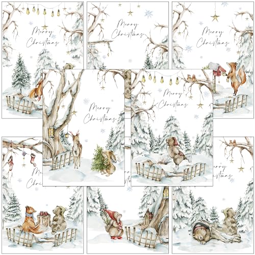 32er Set Weihnachtskarten Woodland mit 8 verschiedenen Motiven (32 x Weihnachten) von Bear and Bee