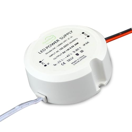 LED Rund Netzteil Driver 30W 2.5A 12V DC, LED Trafo Rund 12V, 12V Netzteil Klein Klemmen, Kleiner LED Trafo Wasserdicht, Netzteil Trafo Driver für Unterputzdose Verteilerdose von Beatific