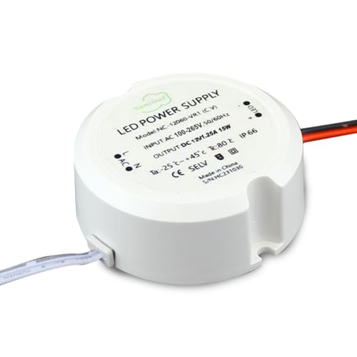 LED Trafo Rund 12V, LED Rund Netzteil Driver 15W 1.25A 12V DC, Kleiner LED Trafo Wasserdicht IP66, 12V Netzteil Klein Klemmen, Netzteil Trafo Driver für Unterputzdose Verteilerdose von Beatific