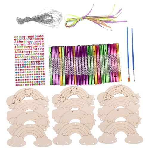 Beatifufu DIY Windspiel Set Unvollendete Windspiel Deko Für 12 Bunte Regenbogen Anhänger Bänder Silberfäden Glitzer Und 2 Stifte Kreatives Bastelset Für Individuelle Gestaltung von Beatifufu