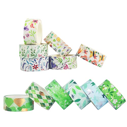 Beatifufu Klebebänder Tapes Blumen Blumenmuster Grüne für Buchplaner Rollen Bänder Geschenkverpackungsaufkleber Klebeband Tape Washi Notebook Geschenkbänder von Beatifufu