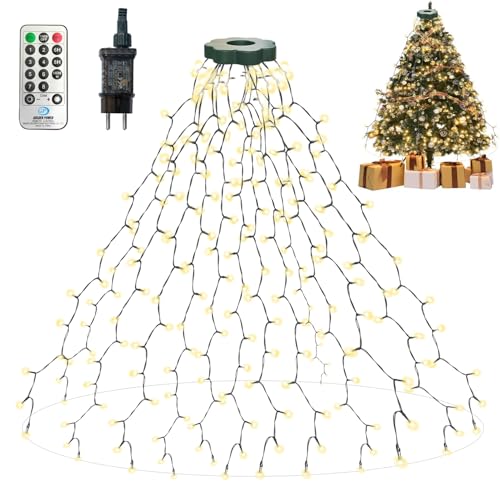 Christbaumbeleuchtung mit Ring 2Mx14 Girlanden, 350 LED Lichterkette Weihnachtsbaum [8 Modi Fernbedienung & Timer] Überwurf Wasserdicht Lichterkette für Innen Außen Weihnachtsbaum Deko, Warmweiß von BeauFIvv