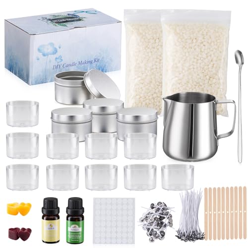 BeauFairy Kerzen Selber Machen Set, DIY Kerzenherstellung Zubehör Kit, Duftkerze Geschenke Set, Einschließlich 70 Kerzendochte, 56 Dochte Aufkleber, 4 Kerzendosen, 2 Duftöl, 4 Farbblöcken Ect, 013 von BeauFairy