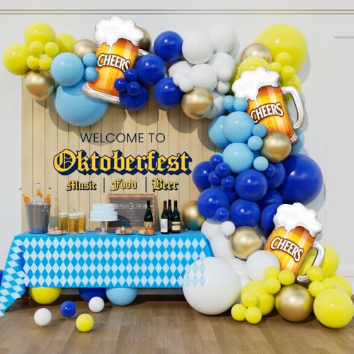 Oktoberfest-Bierballon-Bogen-Girlande-Set, blauer und gelber Ballon, 157 Stück, für Oktoberfest, Motto-Bierfest, Party-Spiel-Dekorationen (blau) von Beaumode