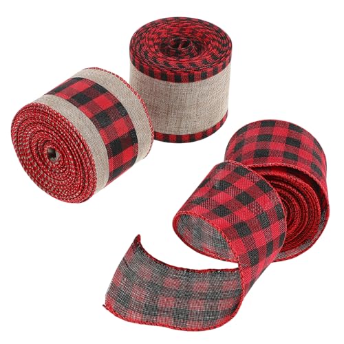 Beaupretty 3 Rollen Weihnachts-sackleinenband, Büffelkaroband, Dekoratives Sackleinen-gurtband, Bastelschleifen, Girlandenband, Weihnachtsdekorationen, 5 Yards von Beaupretty