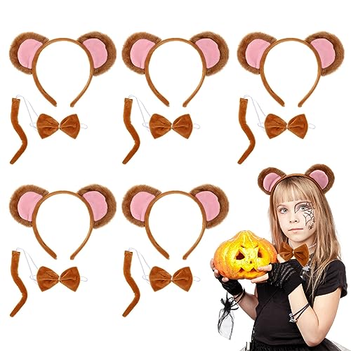 Beaupretty 5 Sets Affen-Kostüm-Set Affenohren Stirnband Fliege Tierohren -Set Halloween-Kostüm-Zubehör von Beaupretty