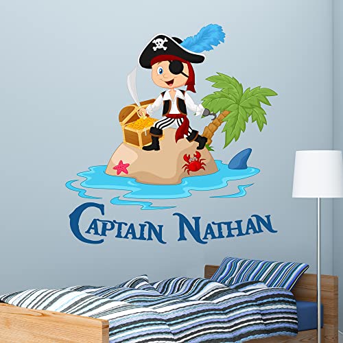 Beautiful Game Piraten-Wandtattoo, Insel, personalisierbarer Name, Piraten-Schlafzimmer, Wandbild, Kinder, 60 cm Höhe x 60 cm Breite von Beautiful Game