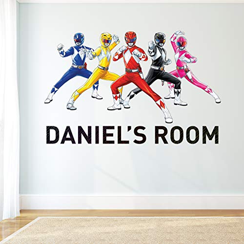 Wandtattoo Power Rangers – Gruppe personalisierbarer Name Wandaufkleber Kinderzimmer Wandbild Vinyl Kunst (90 cm Breite x 60 cm Höhe) von Beautiful Game