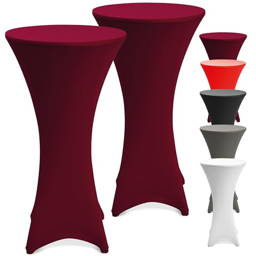 Beautissu 2er Set Stretch Stehtisch Hussen 60cm Bordeaux – Waschbar Bügelfrei Stehtisch Hussen für Stehtische Stehtischhussen rutschfest Verstärkung Fußbereich Tischhusse Tischdecke Stehtisch – Stella von Beautissu