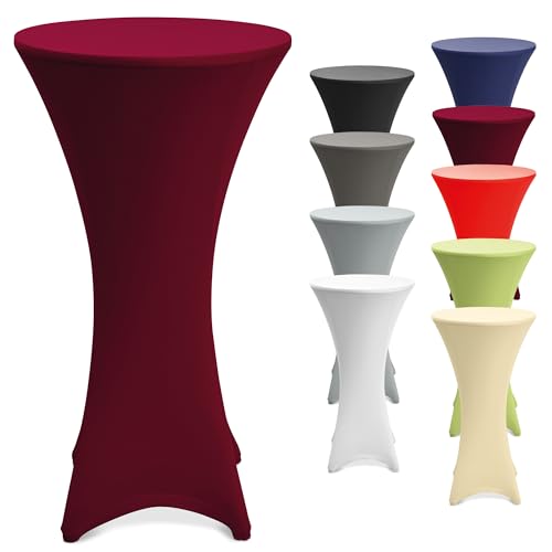 Beautissu Stretch Stehtisch Husse Rot Bordeaux Ø 60-65 cm Stella – Verstärkung im Fußbereich & 40°C waschbar, rutschfest & bügelfreie Husse für Stehtisch & Bistrotisch als Tisch-Überzug von Beautissu