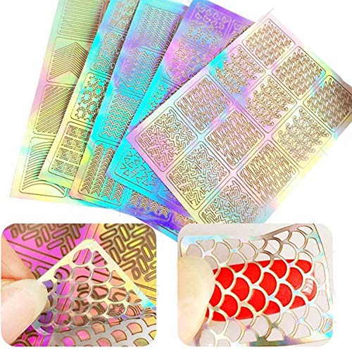 Top Beauty 60 Stück Nail Vinyls Schablonenaufkleber Set, 5 Blatt 60 verschiedene Designs Niedliche einfache Nail Art Nail Vinyls Nail Stencil Sheets von Beauty Glazed