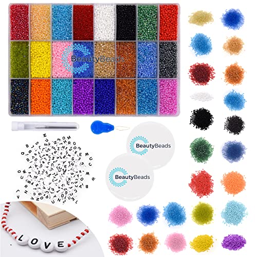 BeautyBeads Perlenset fur Selber Machen von Schmuck mit +19000 Glasperlen und Buchstabenperlen – Umfangreiches Perlenbox mit Buchstaben für personalisierte Armbänder/Halsketten – 2 mm Perlen von BeautyBeads