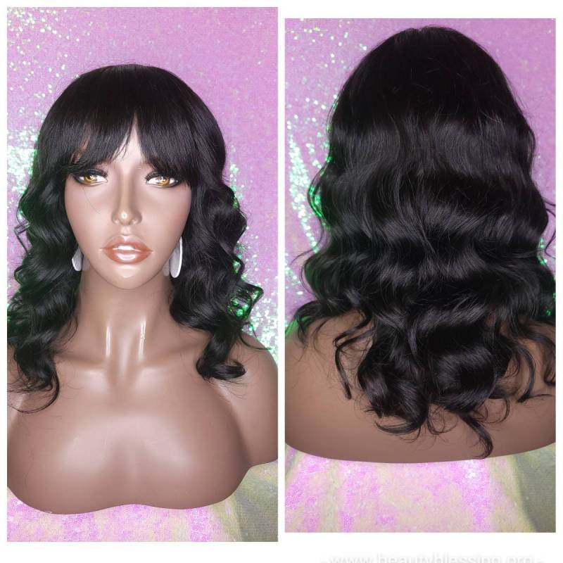 Perücke Körperwelle Remy 100% Echthaar Welliges Haar China Bang Vollkappen-Perücke von Beautyblessings6