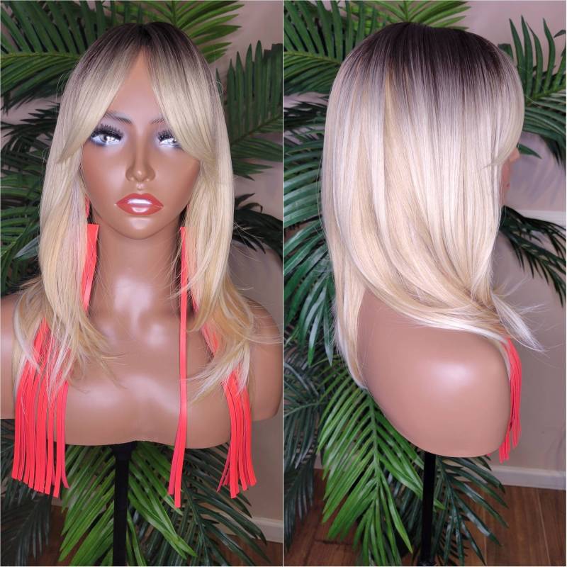 Perücke Ombre Ash Blonde Glueless Hellblond Gerade Lagend Frisur Full Cap von Beautyblessings6