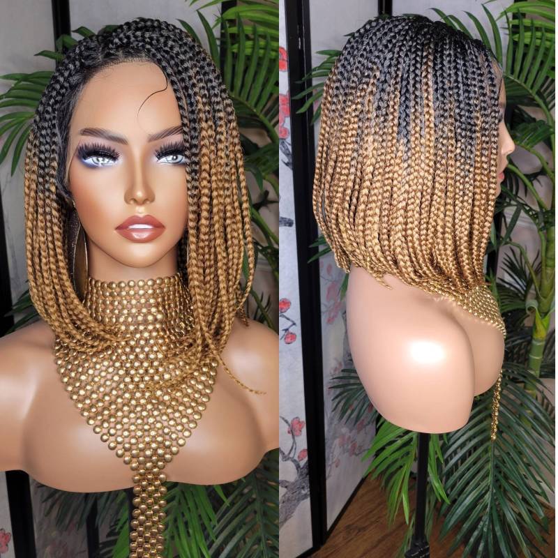 Perücke Ombre Erdbeerblond Braun Bob Box Zöpfe Spitzenperücke Flexibler Scheitel Lace Front Kurze Kleine Braid Leimlose von Beautyblessings6