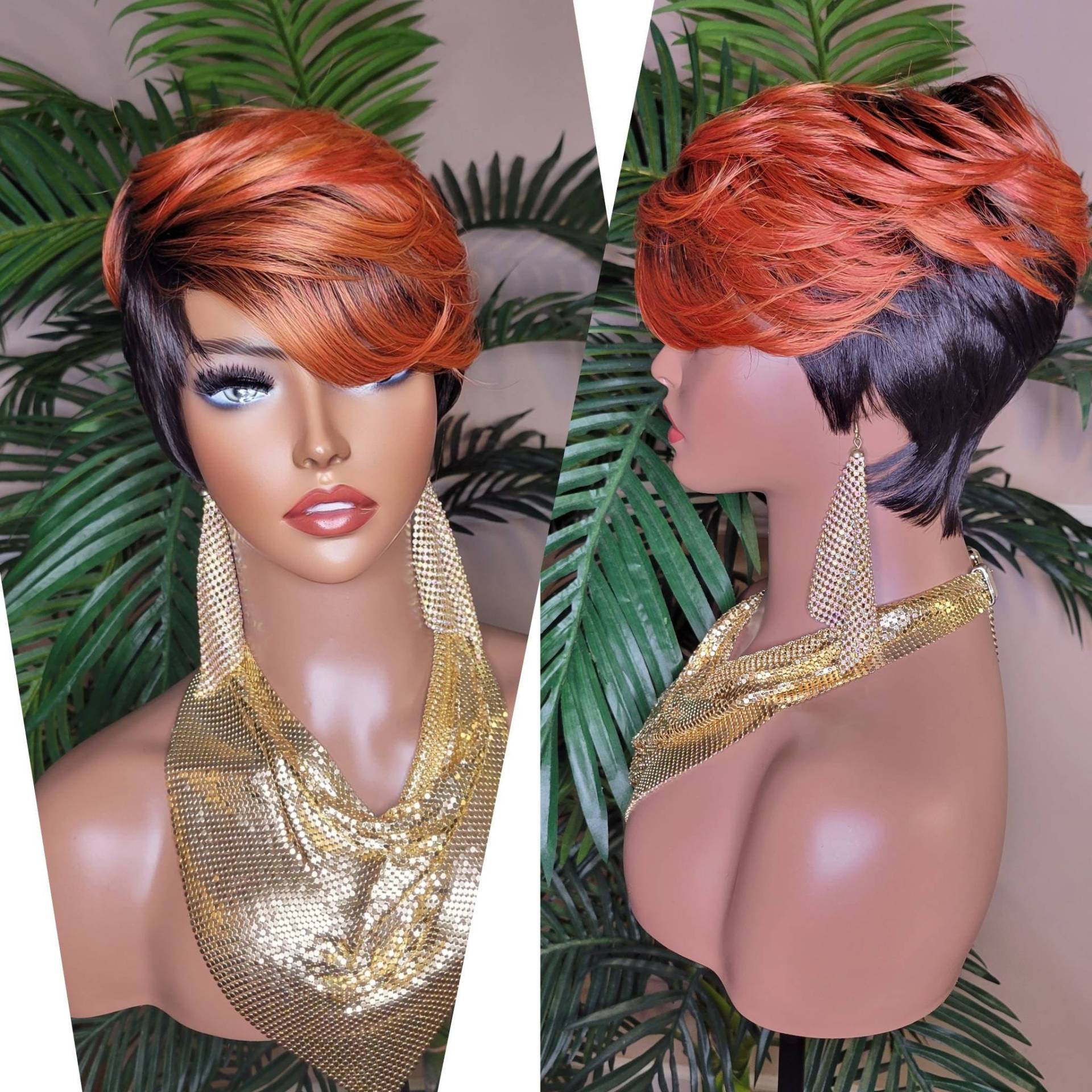 Perücke Swoop Bang Promi Inspiriert Pixie Cut Haar Mit Pony Off Black Ombre Copper von Beautyblessings6