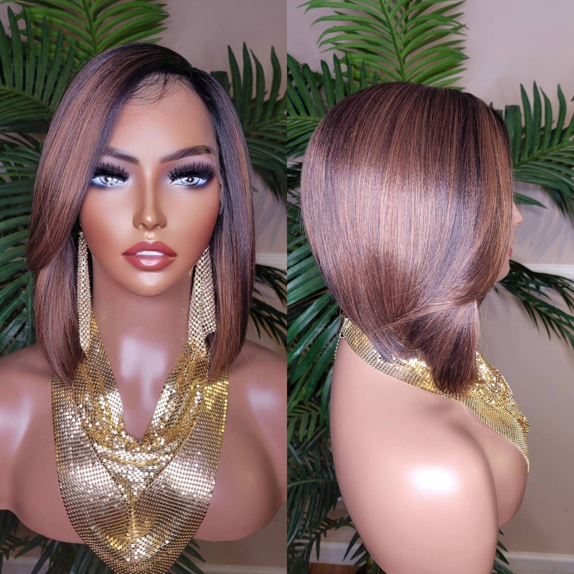 Wig Bob Frisur Short Cut Swoop Bang Glueless Lace Perücke Preplucked Front Layered Style von Beautyblessings6