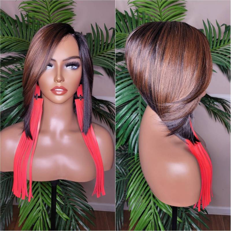 Wig Pixie Cut Bob Frisur Rasiermesser Schnitt Swoop Bang Glueless Lace Perücke Volle Kappe Farbige von Beautyblessings6