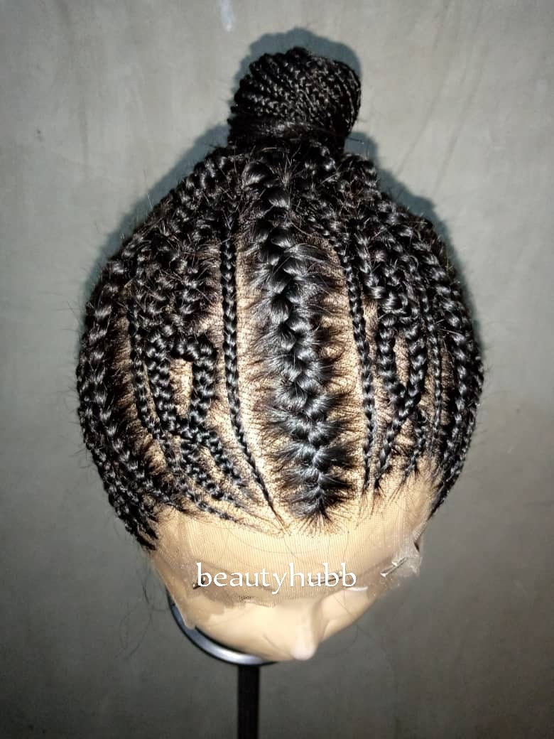 Kurze Männliche Modell Cornrow Zöpfe Perücke Schwarze Frau Volle Spitze Echthaar Frisuren Geflochtene Perücken, Perücke, Box von Beautyhubb