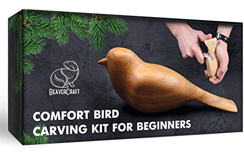 BeaverCraft Holzschnitzset Komfort Vogel DIY mit Schnitzmesser, Linde Holz-Blöcken zum Schnitzen – Buch Spaßprojekt Bird ausschnitzen Holz Schnitzwerkzeug Set für Anfänger Erwachsene Kinder Hobby Set von BeaverCraft