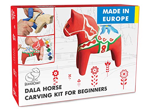 BeaverCraft Schnitz-Kit für Erwachsene und Jugendliche - Holzschnitzset DIY02 Dala Horse - Holzschnitzwerkzeuge Bastelbedarf für Erwachsene Schnitzmesser Lindeholz zum Schnitzen Malerei DIY Kits von BeaverCraft