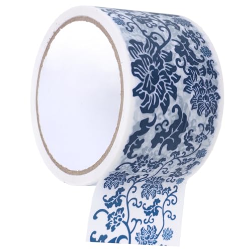 Beavorty 1 Rolle Blau-weißes Klebeband Zeitschrift Papierband DIY-Handkontoband Dekorative Geschenkverpackung Überraschendes Geschenkband mit Blumenmuster Klebebänder zum Verpacken von Beavorty