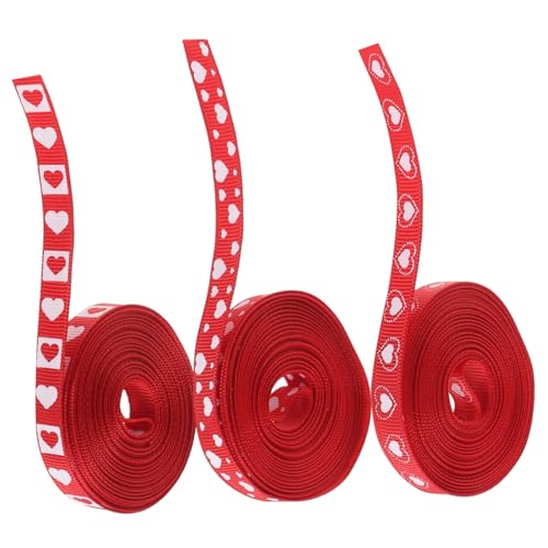 Beavorty 1 Satz Valentinstag-liebesband Valentinsband Rot Rotes Valentinstagband Muttertagsband Valentinsdrahtband Für Kränze Valentinsbänder Herzen Aus Satinband Polyester 3 Rollen von Beavorty