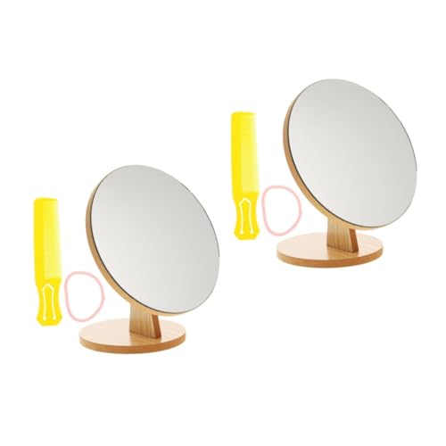 Beavorty 2St Drehspiegel aus Holz Badezimmerspiegel Tisch Eitelkeit Kreis LED Vanity Mirror schminkspiegel waschtischplatten kommode drehbarer Desktop-Spiegel Desktop-Kosmetikspiegel von Beavorty