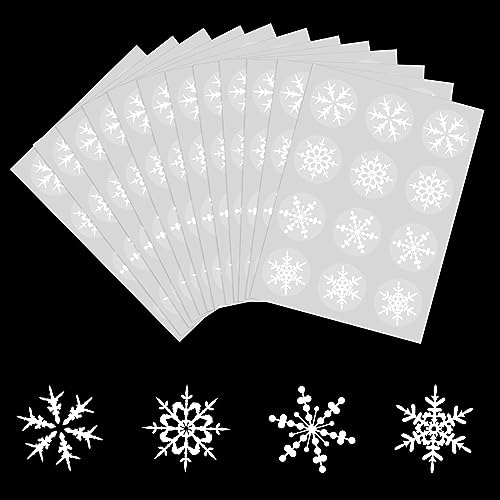 Becellen 12 Blatt Schneeflocke Aufkleber, Weihnachten Wasserdichte Selbstklebend Aufkleber Rund Sticker für Geschenk Dekoration von Becellen