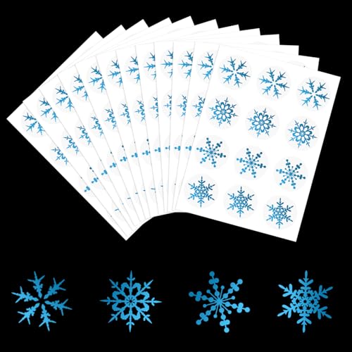 Becellen 12 Blatt Schneeflocke Aufkleber, Weihnachten Wasserdichte Selbstklebend Aufkleber Rund Sticker für Geschenk Dekoration von Becellen