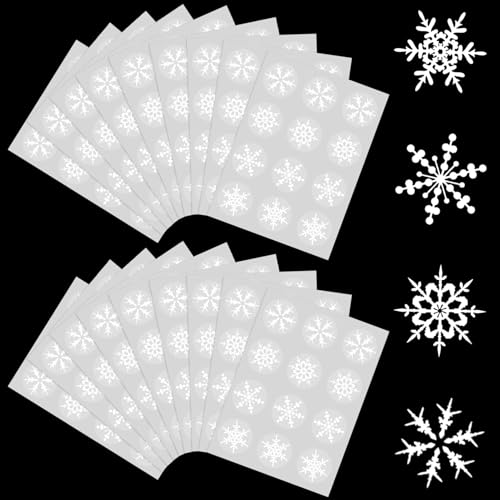 Becellen 18 Blatt Schneeflocke Aufkleber, Aufkleber Rund Sticker Weihnachten Wasserdichte Selbstklebend Aufkleber für Weihnachten Geschenk Dekoration von Becellen