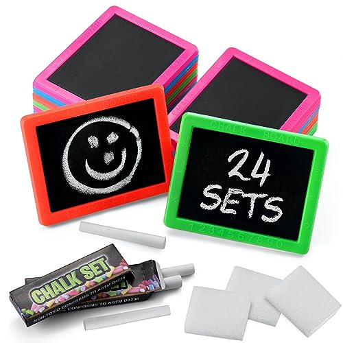 Bedwina Neon-Kreidetafel-Set für Kinder – (24 Stück) Mini-Kreidetafeln mit jeweils 2 Kreidestiften und 1 Radiergummi für Jungen und Mädchen, Geburtstagsgeschenke für Kinder-Goodie-Bags von Bedwina