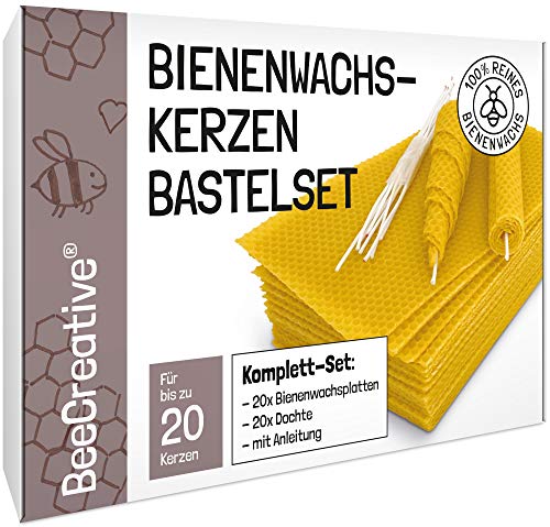 BeeCreative Bienenwachs-Kerzen Bastelset für 20 Kerzen, 100% reines Bienenwachs, Bienenwachskerzen selber machen mit Bienenwachsplatten von BeeCreative