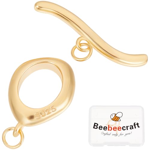 Beebeecraft 1 Box 1 Sets Ovaler OT Verschluss 925 Knebelverschlüsse Aus Sterlingsilber T Stab Endverschlüsse Für Die Herstellung von Selbstgemachten Halsketten Armbändern Und Schmuck (Gold) von Beebeecraft