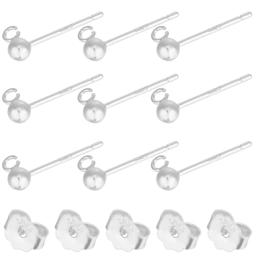 Beebeecraft 1 Box 10 Stück Kugel Ohrstecker Aus Sterlingsilber Mit Runder Geometrie Ohrstecker Stift Schlaufen Komponenten Mit Ohrmuttern Ohrring Für Schmuckherstellungszubehör von Beebeecraft