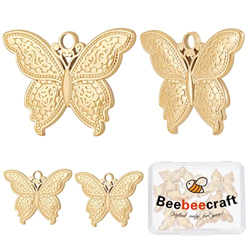 Beebeecraft 1 Box 10 Stück Schmetterlings-Charms, 18 Karat Vergoldeter Edelstahl, Tier-Anhänger, Charms Für Frauen, DIY, Armband, Halskette, Schmuckzubehör, Basteln von Beebeecraft