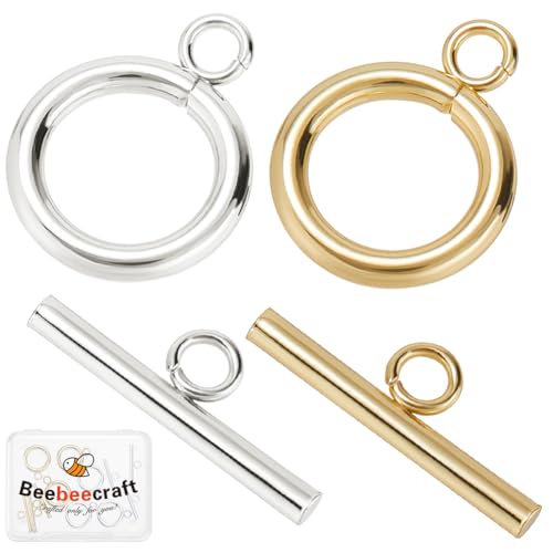 Beebeecraft 1 Box 10 Stück SchmuckKnebelverschlüsse Echtes 18 Karat Gold Und SterlingSilber Plattiertes Messing TStabEndverschlussSet Runde Verschlüsse Verbindungsringe Für Schmuckherstellungszubehör von Beebeecraft