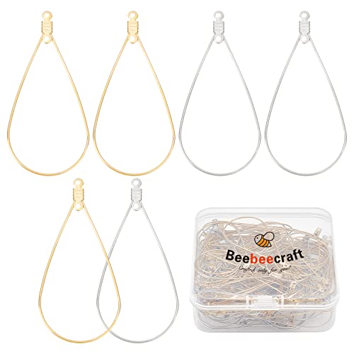 Beebeecraft 1 Box 100 Stück 2 Farben Tropfenform Ohrhaken Edelstahl Ohrring Perlen Creolen Runde Ohrring Findet für DIY Schmuck Erkenntnisse Ohrringe Herstellung Zubehör (22 Gauge) von Beebeecraft