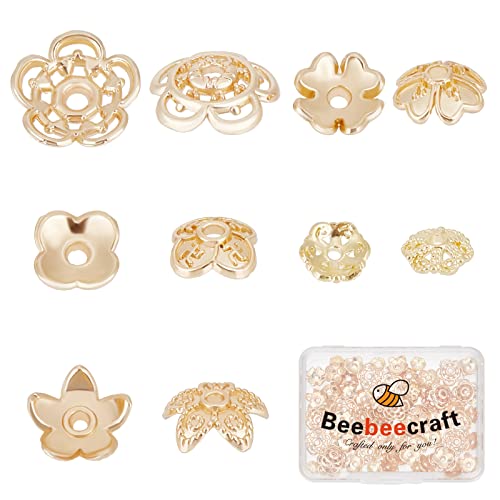 Beebeecraft 1 Box 100 Stück 5 Stil Blumenperlenkappen 14K Vergoldetes Messing Und Legierung Abstandshalter Perlenkappen Blumenperlenende Für Armband Halskette Schmuckherstellung von Beebeecraft