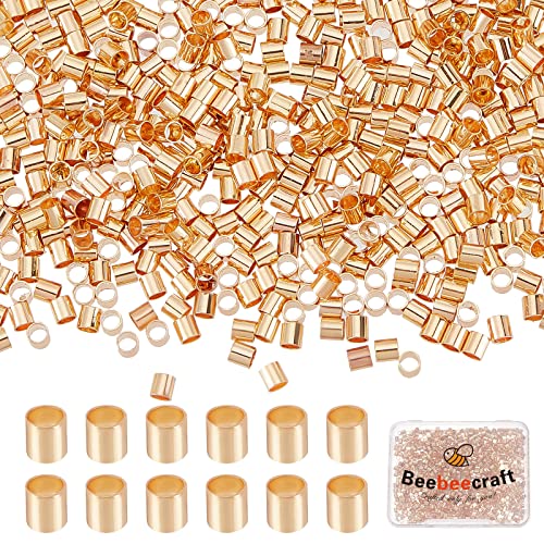 Beebeecraft 1 Box 1000 Stück Crimp Tube Beads 18K Vergoldet Crimp Tube Spacer Cord End Caps 2mm Lose Tiny Stopper Beads Für Ohrring Halskette von Beebeecraft