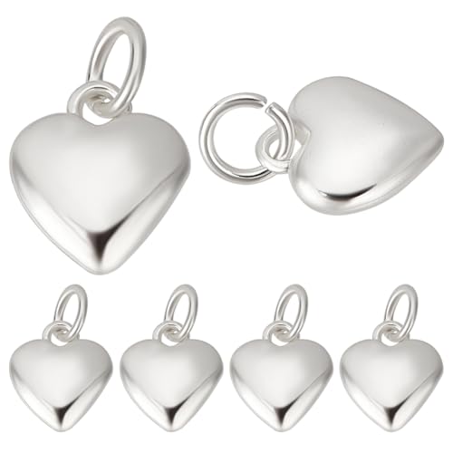 Beebeecraft 1 Box 10Pcs 925 Sterling Silber Puff Herz Charme 3D Liebe Form Charme für die Herstellung von Halsketten Armbänder Schmuck (10x10x3.5mm) von Beebeecraft