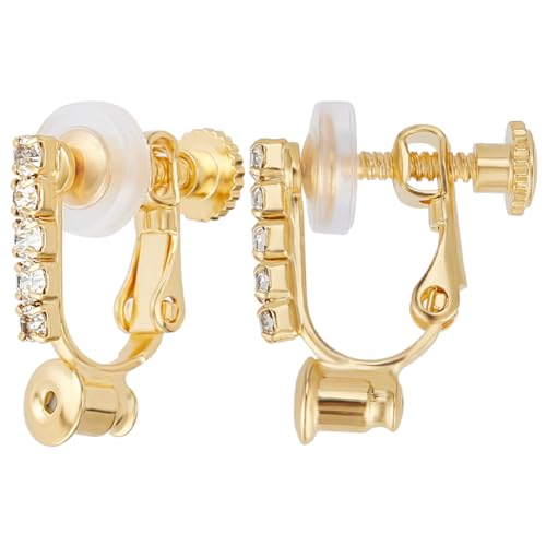 Beebeecraft 1 Box 12 Stück Clip On Ohrring Konverter 18K Vergoldete Kristall Strass Schraube Nicht Durchbohrte Clip On Ohrring Zubehör Komponenten Mit 12 Stück Ohrring Pads Für DIY Ohrring von Beebeecraft