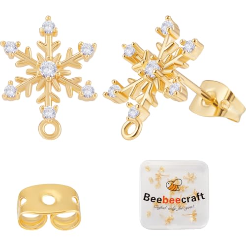 Beebeecraft 1 Box 12 Stück Schneeflocken Ohrstecker Mit Öse Und Ohrmuttern 18 Karat Vergoldete Messing Ohrstecker Weihnachtliche Zirkonia Winter Ohrstecker Beschläge Für Die Schmuckherstellung Zu von Beebeecraft