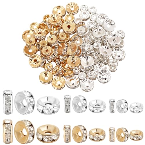 Beebeecraft 1 Box 120 Stück Strass Abstandshalterperlen 18 Karat Gold Und Sterling Silber Plattiertes Messing 3 Größen Lose Kristallperlen Für Die Herstellung von Schmuckarmbändern von Beebeecraft