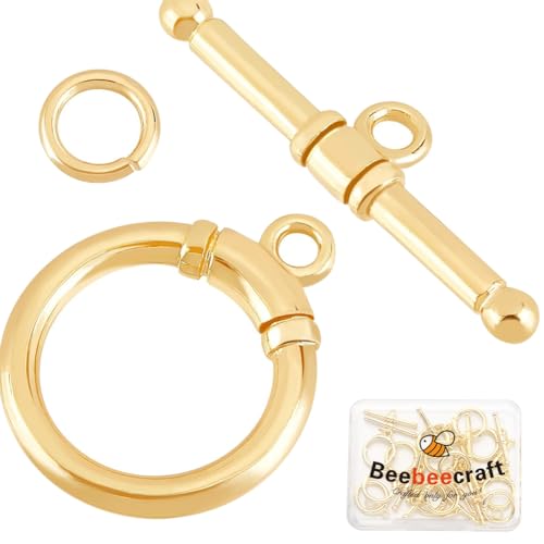 Beebeecraft 1 Box 15 Set Knebelverschlüsse Steckverbinder 18 Karat Vergoldetes Messing Runde Ring Knebel T Steg Verschlüsse Sets Für Die Herstellung von Schmuck Halsketten Armbändern Und Ohrringen von Beebeecraft