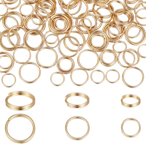 Beebeecraft 1 Box 150 Stück 3 Größen Spaltringe 18K Vergoldeter Edelstahl O-Ring-Anschlüsse Doppelschlaufen Spaltschlüssel Biegeringe Für Armband Halskette Schmuckherstellung 8/10/12 mm von Beebeecraft